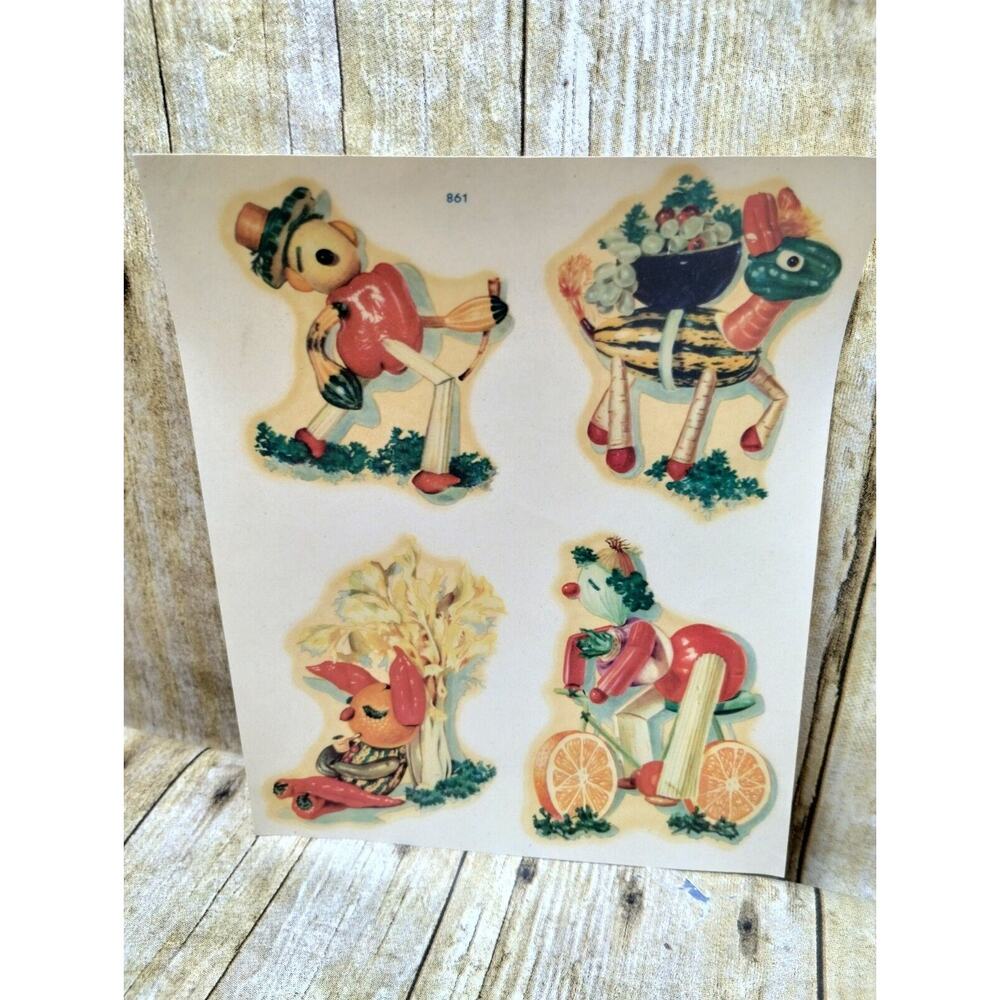 Vtg Anthropomorphic Fruits And Vegetables Meyercord Decal Sheet #861